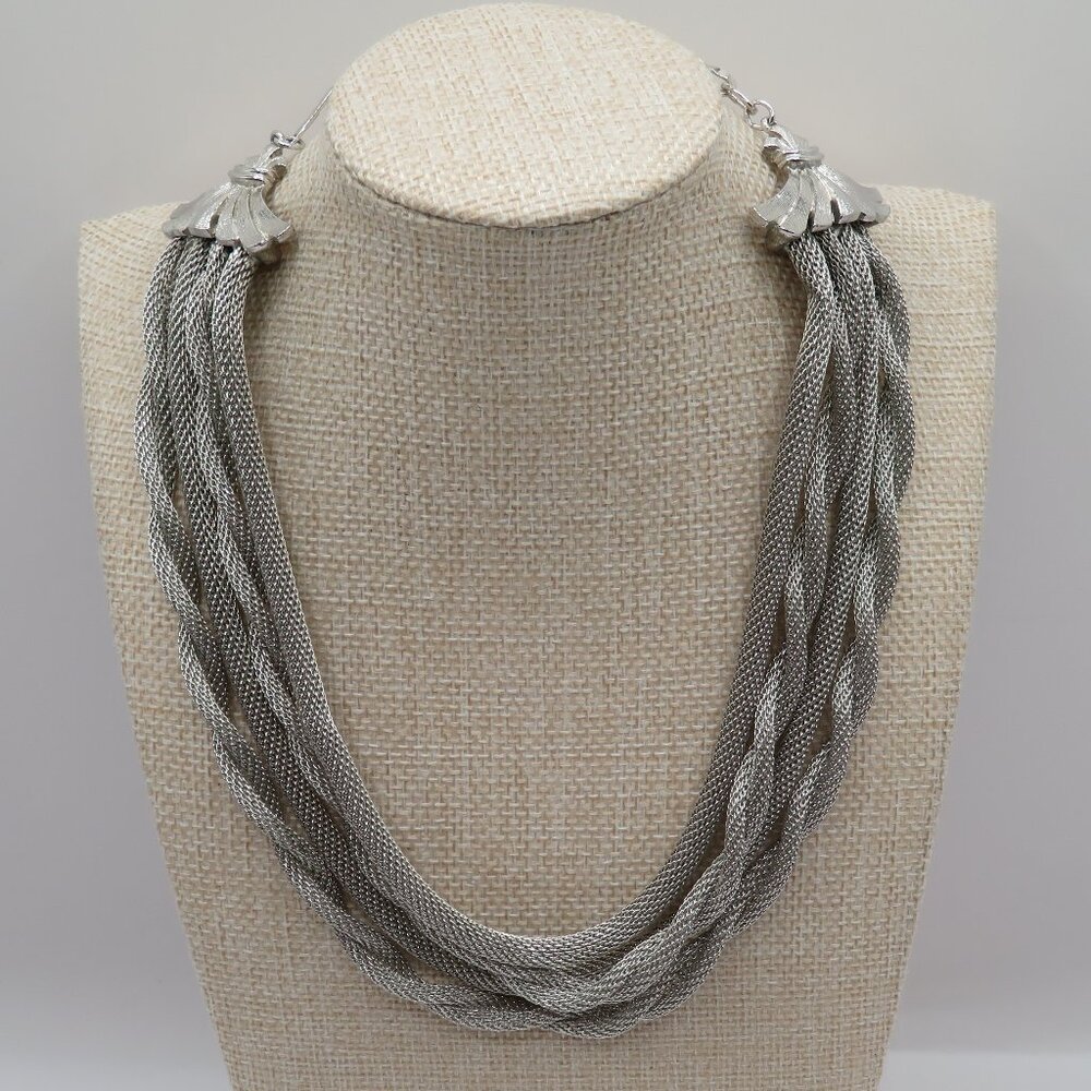Coro Silver Tone Mesh Multistrand Choker Style Necklace